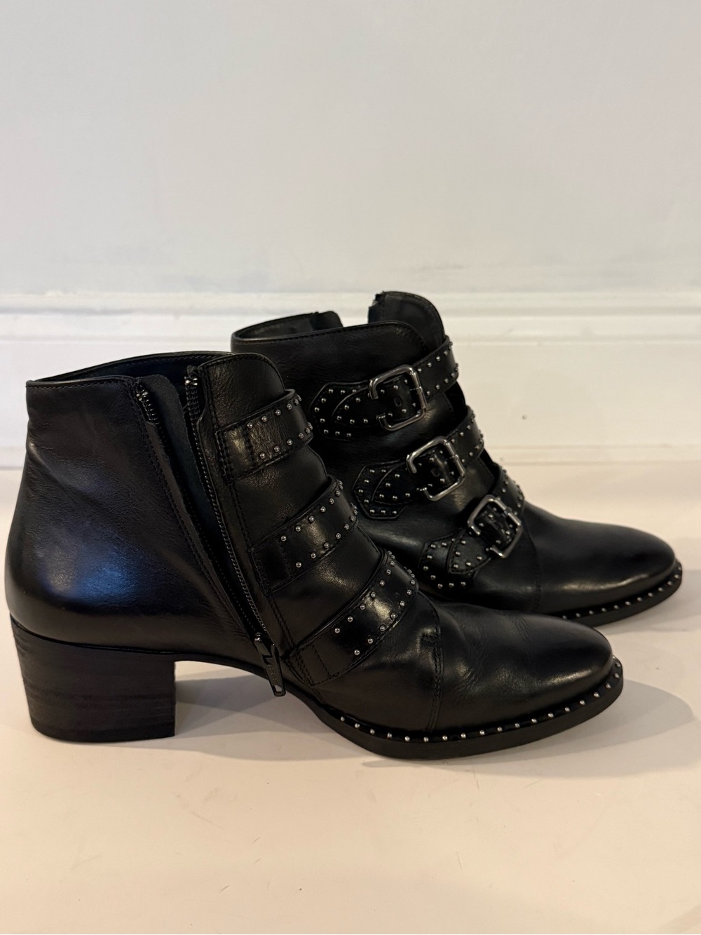 Paul Green Black Studded Triple-Buckle Ankle Boots - Picture 3 of 7